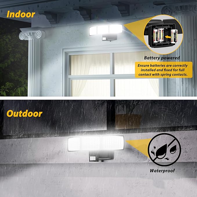 Battery Powered Motion Sensor Outdoor Lights, 1500LM Flood Lights IP65 Waterproof Security Light Motion Detector Lights Wireless for Outside Yard 1Pack