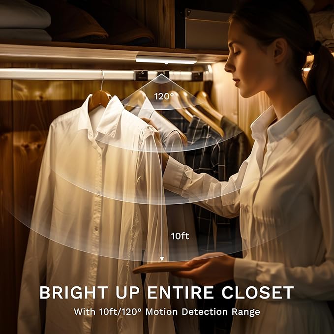 6 Pack Motion Sensor Lights, 10 LED Closet Battery Operated Lights, Stick-On Anywhere Magnetic Night Light Bar, Led Safe Light Indoor for Closet Stairs Wardrobe Under Cabinet