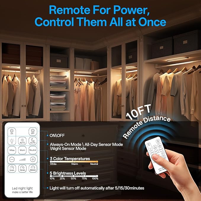 14.2inch Under Cabinet Lighting Wireless,Rechargeable Motion Sensor Light Indoor,3 Colors Dimmable,Magnetic Closet Lights with Remote,Under Counter Lights for Kitchen,Silver 2Pack