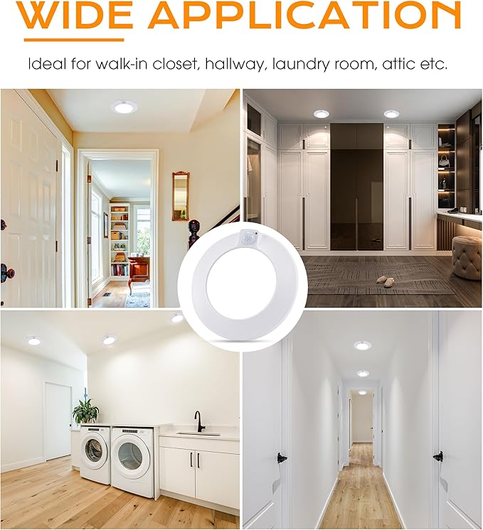 CLOUDY BAY [4 Pack] Motion Sensor Ceiling Light Indoor,120V CRI90 10W 5000K Bright Day Light,6.5 inch LED Flush Mount Ceiling Lighting Fixture for Garage,Walk-in Closet,Attic,Pantry Wet Location