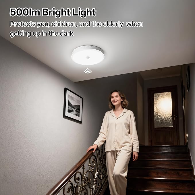 Homelist 2026 New 12000mAh Rechargeable Ceiling Light, Motion Sensor Ceiling Light with Remote, Battery Operated Closet Light for Shower, Garage, Porch, 6500K Cool White