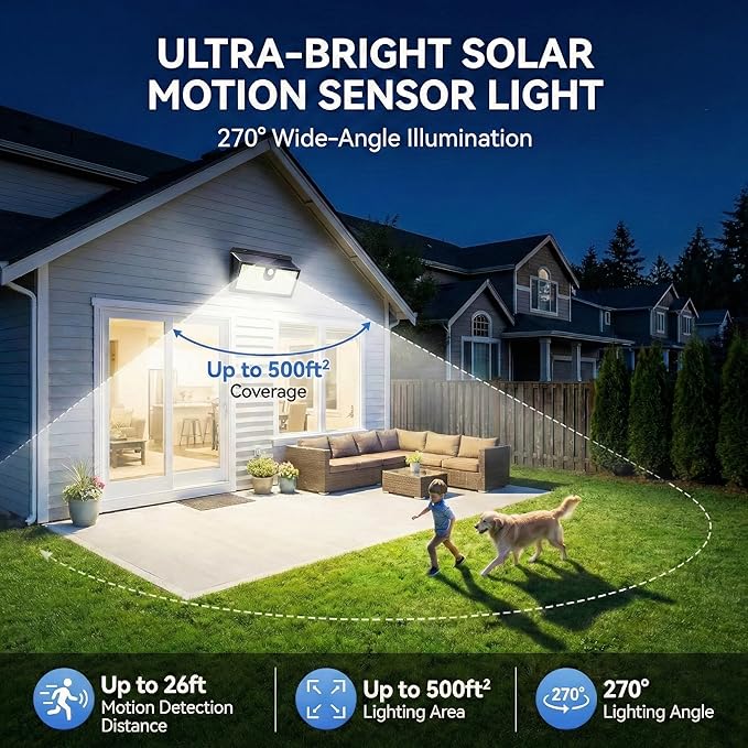Solar Lights Outdoor, 452 LED 2000LM Ultra Bright Solar Motion Lights Outdoor, IP65 Waterproof Motion Sensor Outdoor Lights, 3 Modes Wireless Security Lights for Fence, Yard, Patio, Garage [2 Pack]
