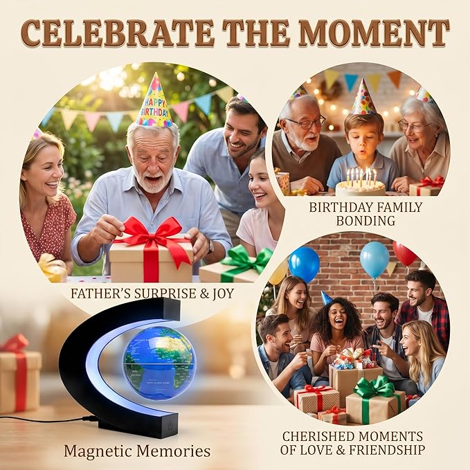 Magnetic Levitation Floating Rotating World Globe with LED Frame Lights, C Shape Levitating Globe, Touch Switch Night Light, Cool Tech Gifts for Men Dad Boys Kids, Office Desk Decor and STEM Gift