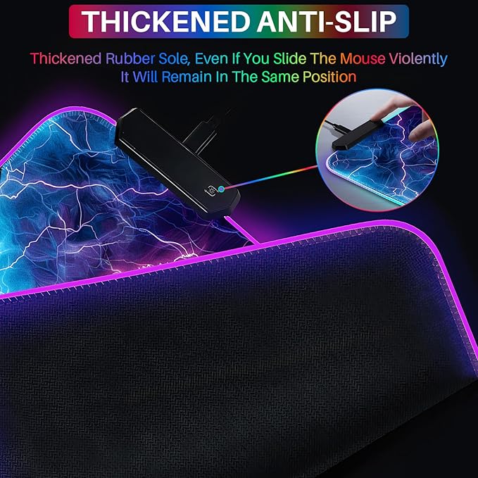 XL Led Gaming Mouse Pad with 14 Light Modes - Light Up Gamer Mouse Pad,31.5 x 11.8in Non-Slip Gamepad Style RGB Large Gamer Mousepad,Black Long Glowing Gaming Accessories for Desk,Waterproof