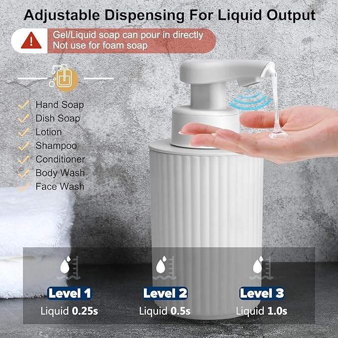 Automatic Soap Dispenser Liquid Touchless: 9oz White Plastic - Rechargeable Electric Smart Auto Hand Soap Dispenser - Dish Bathroom Kitchen