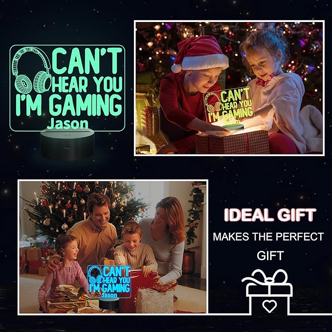 YuanDian Personalised Gamer Gifts, Can't Hear You I'm Gaming Night Light, Headset Graphic Video Games Funny 3D Illusion Lamp 16 Colors Changing Touch & Remote Control for Men Teenagers and Kids