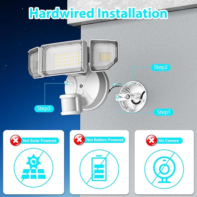 Abovizo 85W LED Security Lights Motion Sensor Light Outdoor, 8500LM Dusk to Dawn, IP65 Waterproof, 6500K, 3 Head Motion Detected Flood Light, Floodlight for Outside, Garage, Yard, Porch (White)