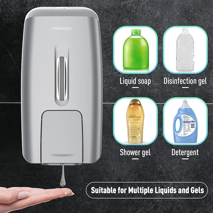 interhasa! Soap Dispenser Wall Mount Refillable 28oz Hand Sanitizer Dispenser Commercial Hand Soap Dispenser for Bathroom Support Liquid Gel Soap
