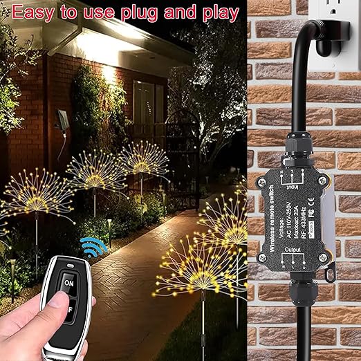 AC110V Remote Control Power Switch,Waterproof Wireless Light Switch,165 Feet Long,AC110V/120V/250V/20A RF Module Relay,Outdoor Weatherproof Smart Socket,Electrical Equipment