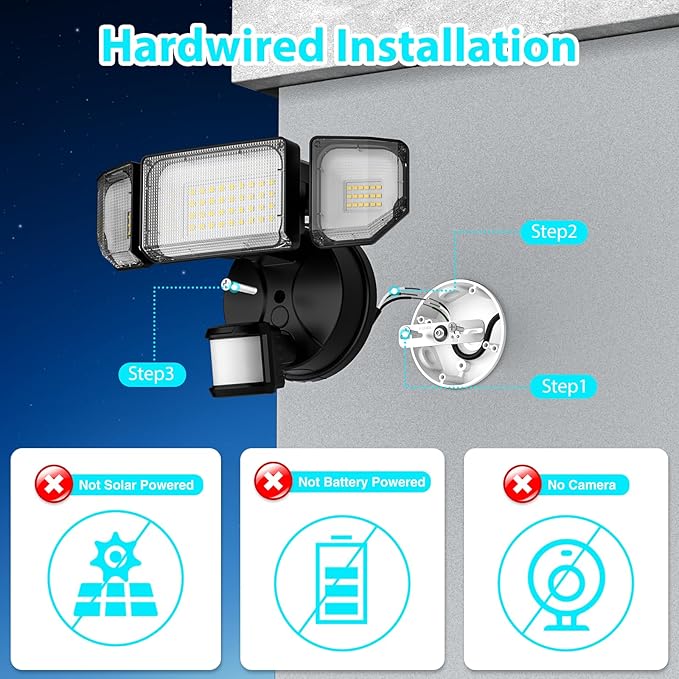 Abovizo 85W Motion Sensor Outdoor Light, 8500LM Ultra-Bright LED Security Light with 3 Adjustable Heads, IP65 Waterproof Dusk to Dawn Flood Light for Garage, Yard, and Driveway, 6500K Daylight, Black