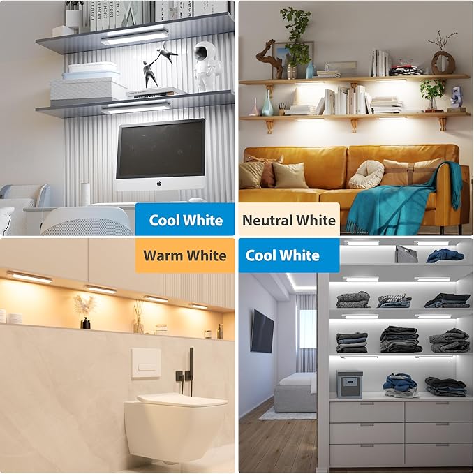 5-Pack Motion Sensor Under Cabinet Light, 3 Color Temperature Dimmable Rechargeable Magnetic Closet Light 7.9 inch Wireless Under Counter Light