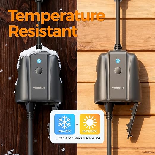 Outdoor Smart Plug Waterproof, TESSAN Smart WiFi Outlet Compatible with Alexa, Google Assistant, 2 Individual Sockets Outside Power Strip with Switch, 2.4GHz Wi-Fi Only, for Lights and 2HP Pool Pump