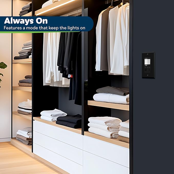 TOPGREENER in Wall PIR Motion Sensor Light Switch, Occupancy Sensor Switch, 𝐍𝐞𝐮𝐭𝐫𝐚𝐥 𝐖𝐢𝐫𝐞 𝐑𝐞𝐪𝐮𝐢𝐫𝐞𝐝, On/Off Override, 𝐒𝐢𝐧𝐠𝐥𝐞 𝐏𝐨𝐥𝐞, 4A, 500W, TSOS5-BKWP,Black,4 Pack