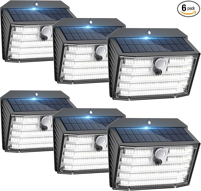 Solar Motion Lights Outdoor, Ultra Bright Solar Fence Lights with Motion Sensor, IP65 Waterproof Security Light 3 Modes, 270° Lighting Angle, Wall Lights for Deck Patio Fence Garage Door (6 Packs)