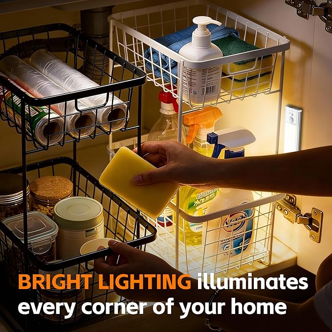 15.75inch Under Cabinet Lighting,with Motion Sensor,74LED 3Color Temperature,Closet Lights Motion Sensored, USB-C Charging,Durable And easy-to-install Magnetic Cabinet Light,staircases,wardrobes-2Pack
