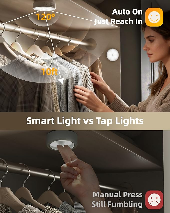 EZVALO 8 Pack Motion Sensor Closet Lights with Charging Station, 1200mAh Rechargeable LED Night Lights, Under Cabinet Lights, Puck Light, Dimmable, 3 Color Temps, Magnetic, Stick-On for Kitchen