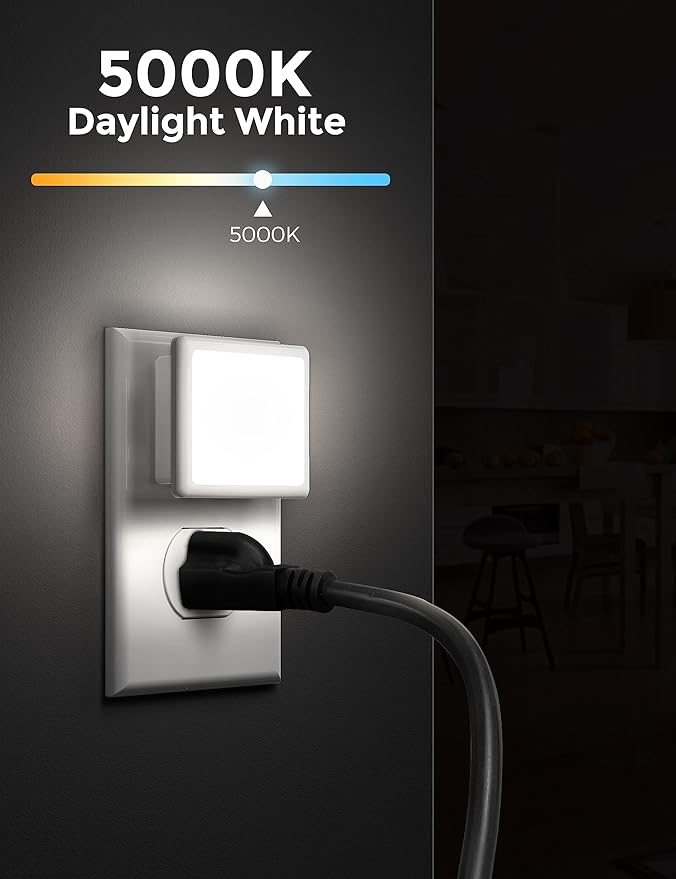 L LOHAS LED Night Lights Plug into Wall, [6-Pack] Plug in Night Light, Dusk-to-Dawn Sensor, 5000K Daylight 0.3W Bright Nightlight Auto-On/Off for Adults Kids Room Bedroom Bathroom Hallway Kitchen
