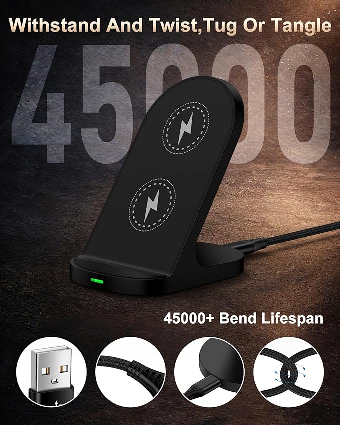 15W Wireless Charger Stand for Samsung Galaxy S26 S25 S24 Ultra S23 Plus, Fast Charging Station with QC 3.0 Adapter, Qi-Certified Phone Charger Stand for Galaxy Z Fold 7/6, iPhone 17 16, Google Pixel