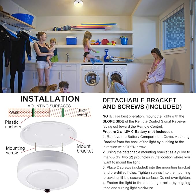 BIGMONAT Wireless LED Ceiling Light, Battery Operated RGB Shower Light with Remote and Timer, Color Changing, Dimmable for Bathroom, Closet Pantry Hallway Stairway Cabinet Counter