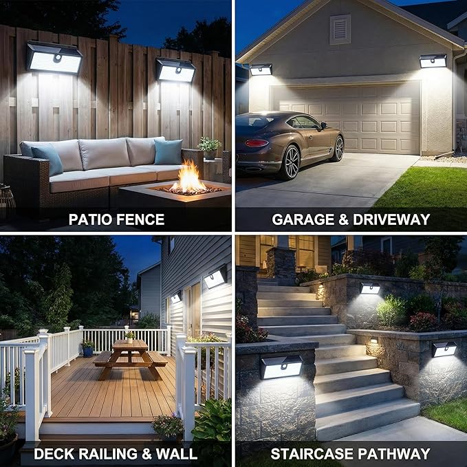 Solar Lights Outdoor, 452 LED 2000LM Ultra Bright Solar Motion Lights Outdoor, IP65 Waterproof Motion Sensor Outdoor Lights, 3 Modes Wireless Security Lights for Fence, Yard, Patio, Garage [4 Pack]