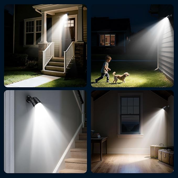Battery Operated Motion Sensor Light Outdoor, 4000mAh Rechargeable 600 Lumen Battery Powered Spotlight Outdoor Waterproof for Porch, Garage, House (2 Pack Black)