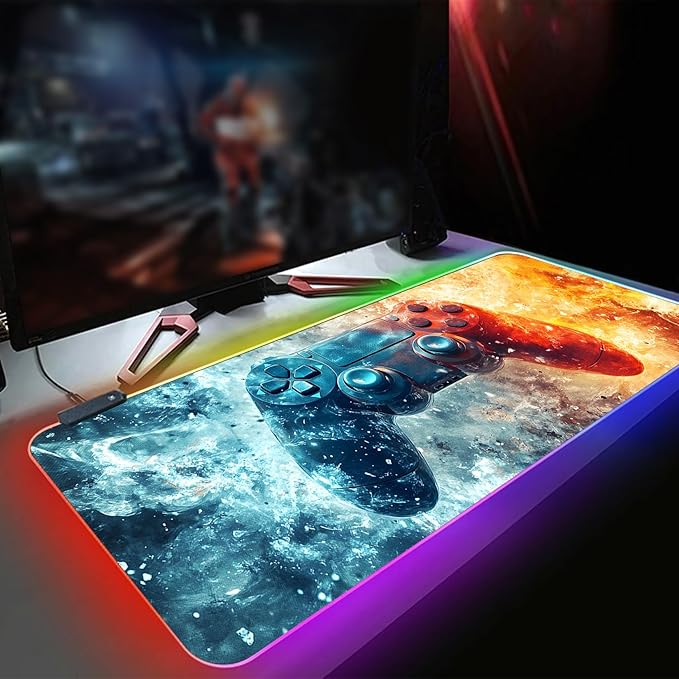 XL Led Gaming Mouse Pad with 14 Light Modes - Light Up Gamer Mouse Pad,31.5 x 11.8in Non-Slip Gamepad Style RGB Large Gamer Mousepad,Black Long Glowing Gaming Accessories for Desk,Waterproof