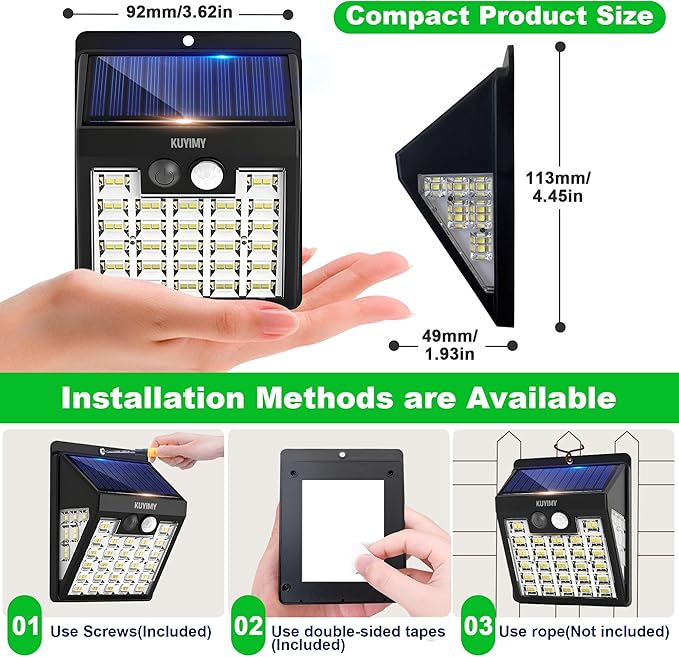 Solar Lights Outdoor, 72 LED Motion Sensor Wall Light, IP65 Waterproof and 3 Lighting Modes, Solar Powered Security Wireless Light Outside for Patio, Garden, Fence, Porch, Front Door(6 Packs)