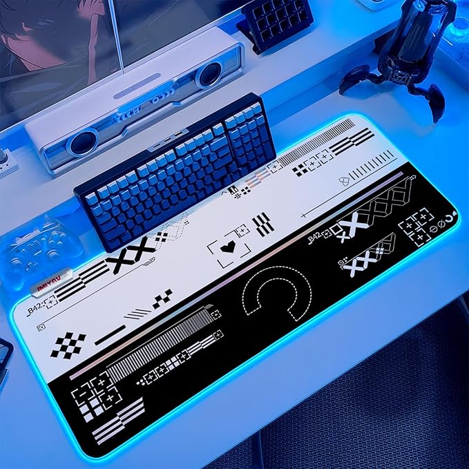 JMIYAV White Gaming Mouse Pad RGB Mousepad Non-Slip Rubber Base Extra Large Cool XL XXL Computer Desk Pad Gaming Accessories LED Light Up Extended Big Mouse Pad for Gamer Ops Overlay