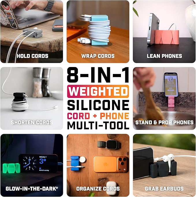 CordBrick 2PK Silicone & Steel Weighted Cord Holders for Bedside. Travel Phone Cable Organizers. Multiuse iPhone Accessories. Small Gifts for Him, College Student. Tech Gadgets for Teenagers. Green