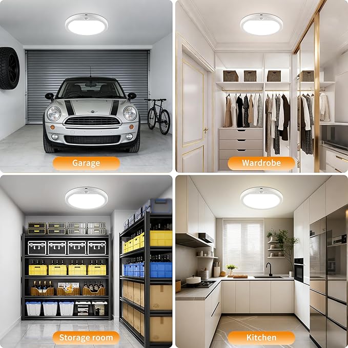 Meliya Rechargeable Motion Sensor Ceiling Light with Remote, 3000K 4000K 6500K Magnetic No Wiring LED Ceiling Light Battery Powered for Shower Stairs Hallway Porch Pantry Garage Patio Shed