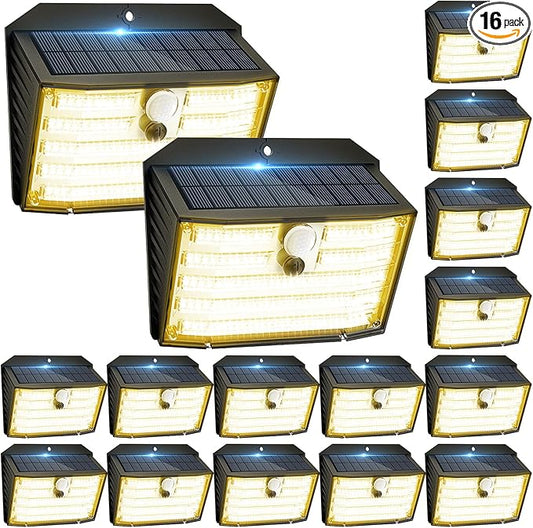 [16 Packs] Solar Motion Lights Outdoor, Ultra Bright Solar Fence Lights with Motion Sensor, IP65 Waterproof Security Light 3 Modes, 270° Lighting Angle, Wall Lights for Deck Patio Fence Garage Door