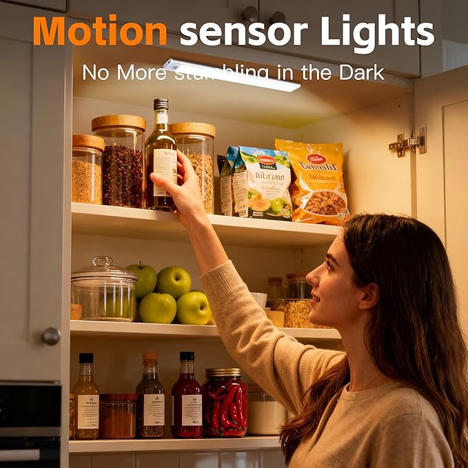 15.7inch Motion Sensor Cabinet Light, 2400mAh 74 LED Beads, USB-C Charging, 3 Color Temperatures, for Long Lasting Durability Easy to Install, Magnetic Under Cabinet Light Suitable for Kitchen(4Pack)