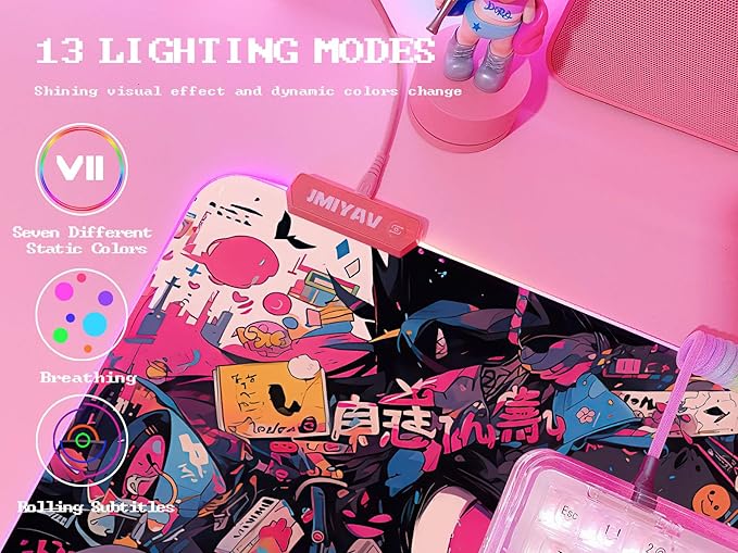 JMIYAV Pink RGB Gaming Mouse Pad 31.5x12 Inch PC XL Large Extended Glowing Led Light Up Desk Pad Non-Slip Rubber Base Computer Cute Mousepad Mat Desk Accessories Gaming Setup 763