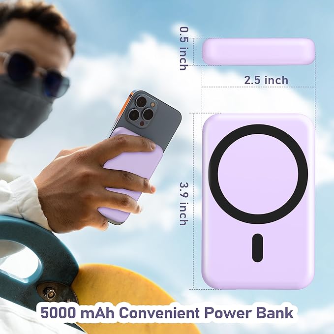 Smtcsl 3 in 1 Wireless Charging Station: 5000mAh Removable Power Bank Charger Stand for Phone/Watch/Air Pods - Portable Magnetic Battery Pack for Air 17 16 15 14 13 12 Series Purple