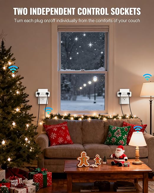 Remote Control Outlet with 4 Independent Control Sockets, WILAWELS Wireless Light Switch, Expandable Remote Outlet Switch forChristmas Tree Lights, String Lights, 15A/1875W/125V, FCC Listed