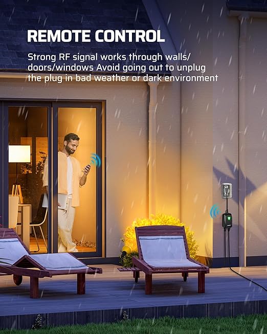 DEWENWILS Wireless Remote Control Outdoor Outlet with 2 Remotes, Electrical Plug-in Light Switch, Weatherproof, 15 AMP Heavy Duty, 100 FT Range, for Lights, Lamp, Fans, ETL Listed