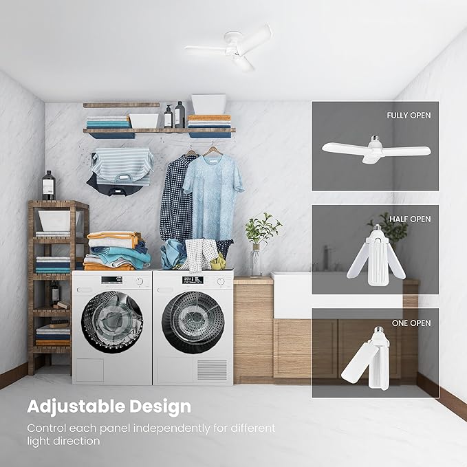Feit Electric Smart LED Garage Light, 4000 Lumens RGBW Color Changing Deformable Panels, 2.4GHz WiFi App Control, Works with Alexa & Google, E26 Screw-in Ceiling Light for Garage ADJ4000/RGBW/LED/AG