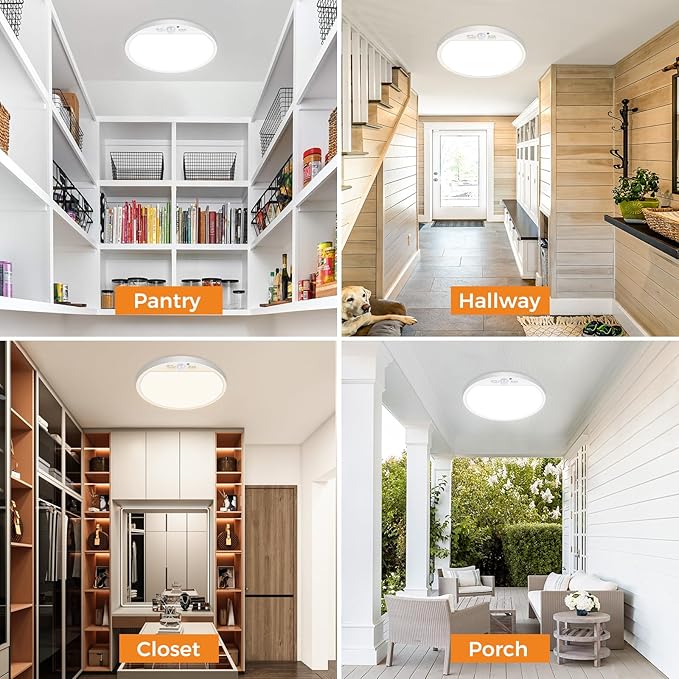 slochi 4Pack Motion Sensor Light Indoor Wired, 12 Inch 3000K/4000K/6500K Closet Lights Motion Sensored, 24W 2400LM Flush Mount Ceiling Light for Hallway Pantry Stairwell Porch, White