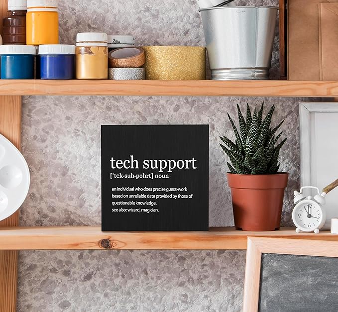 SRADMO Tech Support Office Wood Box Sign Desk Decor, Tech Support Gifts, Gifts For It Tech Guys, Desk Decorations Office, It Tech Gifts Wooden Box Sign Decoration, Tech Support Table Decor(Black)