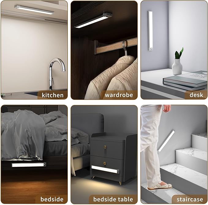 SyouHome 15.7inch Under Cabinet Lighting Rechargeable, 100 LED Super Bright, Motion Sensor, 3 Color Temps & Dimmable, Long Lasting Wireless Magnetic Closet Light for Kitchen, Pantry, Stairs (2 Pack)