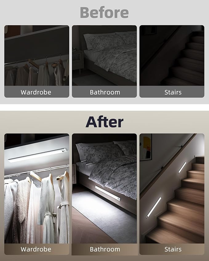 EZVALO 6 Pack Under Cabinet Lights, 14.5'' Magnetic Motion Sensor Light, 4000mAh Rechargeable Closet Light with Remote & Timer, Dimmable 5700K Cool White for Kitchen, Closet, Stairs, Hallway