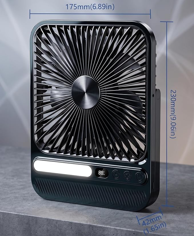 7-Inch Portable Travel Fan, Cruise Ship Approved, 28H 8000mAh Ultra-Thin Quiet Rechargeable Battery Operated Desk Fan with Timer & LED Display for Bedroom, Office, Camping