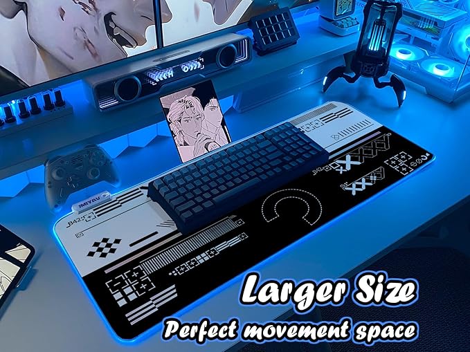 JMIYAV White Gaming Mouse Pad RGB Mousepad Non-Slip Rubber Base Extra Large Cool XL XXL Computer Desk Pad Gaming Accessories LED Light Up Extended Big Mouse Pad for Gamer Ops Overlay