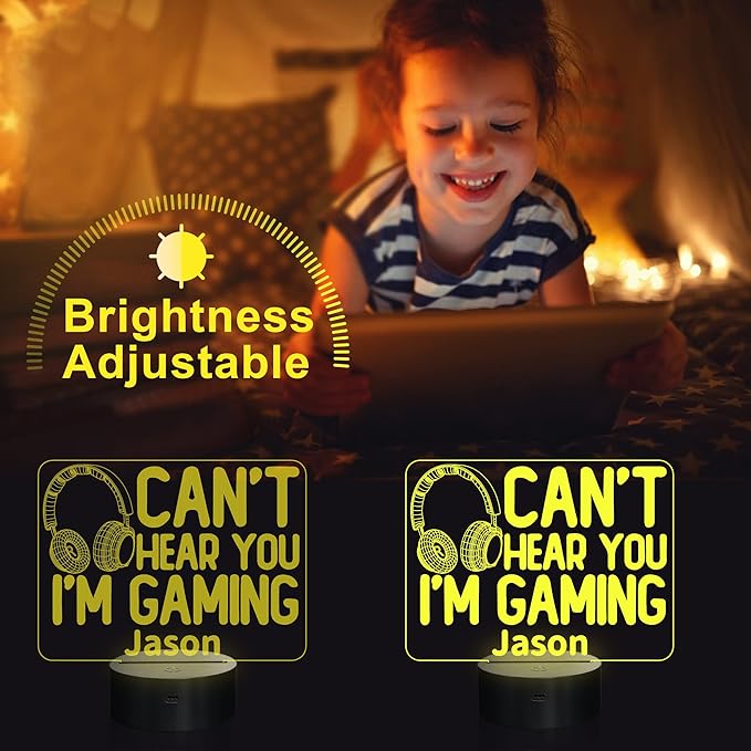 YuanDian Personalised Gamer Gifts, Can't Hear You I'm Gaming Night Light, Headset Graphic Video Games Funny 3D Illusion Lamp 16 Colors Changing Touch & Remote Control for Men Teenagers and Kids