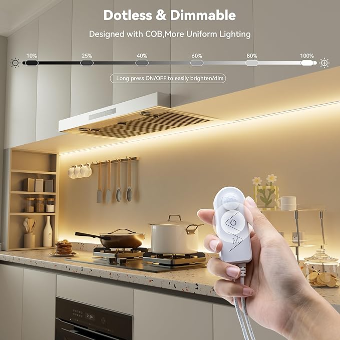 PAUTIX COB LED Strip Lights 2700K Warm White,Motion Sensor LED Lights,Dimmable 24V Motion Activated LED Strip Light,20ft Super Bright with Dual Lighting Mode,for Under Cabinet,Kitchen,Stairs,Bedroom