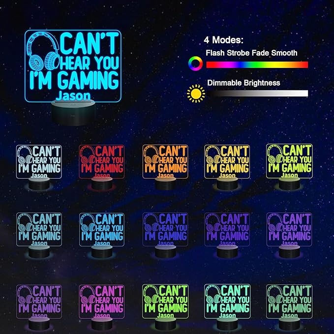 YuanDian Personalised Gamer Gifts, Can't Hear You I'm Gaming Night Light, Headset Graphic Video Games Funny 3D Illusion Lamp 16 Colors Changing Touch & Remote Control for Men Teenagers and Kids