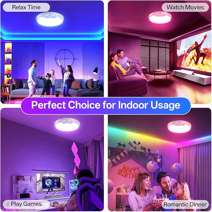 Homelist Rechargeable RGB Shower Light with Remote, Wireless Battery Operated Motion Sensor Ceiling Light with 10 Colors Changing, for Basement, Pantry, Cabinet, Hallway (1 Pack)
