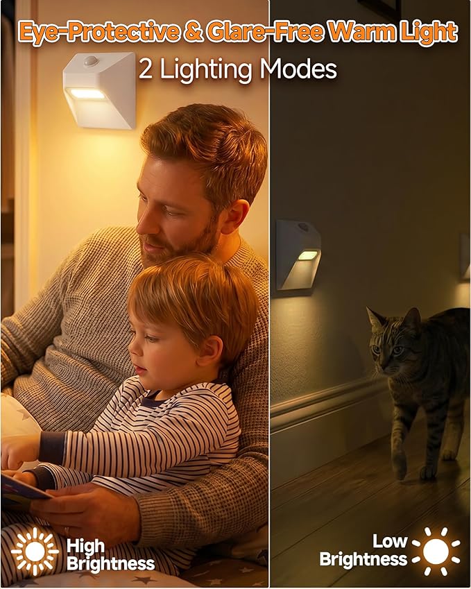 4 Pack 2200mAh Rechargeable Stair Lights Indoor, Step Lights Indoor with Magnetic Mount, Closet Lights, Stick-On Motion Sensor Lights for Stairs Hallway Bedroom Bathroom Cabinet (White)