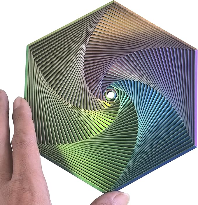 Fractal Fidget Hexagon - Suitable for Relieving Stress, Anxiety, and Tension | Autism, ADHD | Desk Adult Fidgeting Stress Relief Gift (Blue Green Red Yellow 35 Rings)