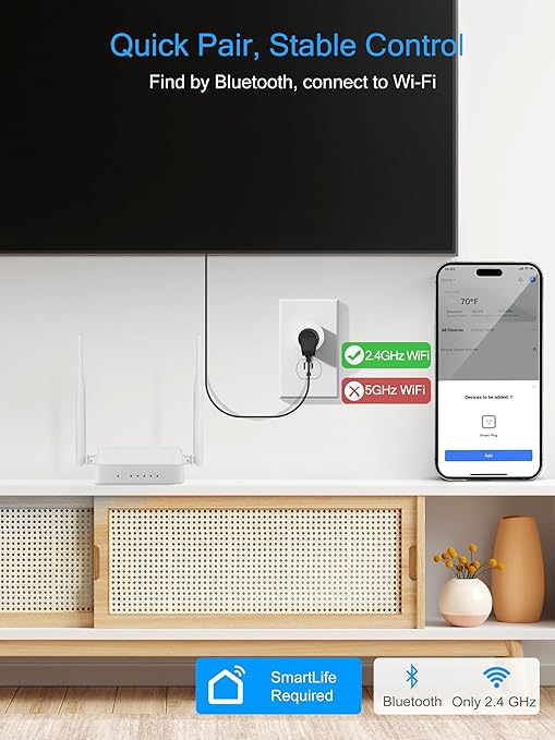 EIGHTREE 15A Smart Plug, Wi-Fi & Bluetooth Smart Outlet for High-Power Home Appliances, Works with Alexa & Google Home, Easy Setup, Timer & Remote Control, FCC & ETL Certified, 2.4GHz Wi-Fi Only